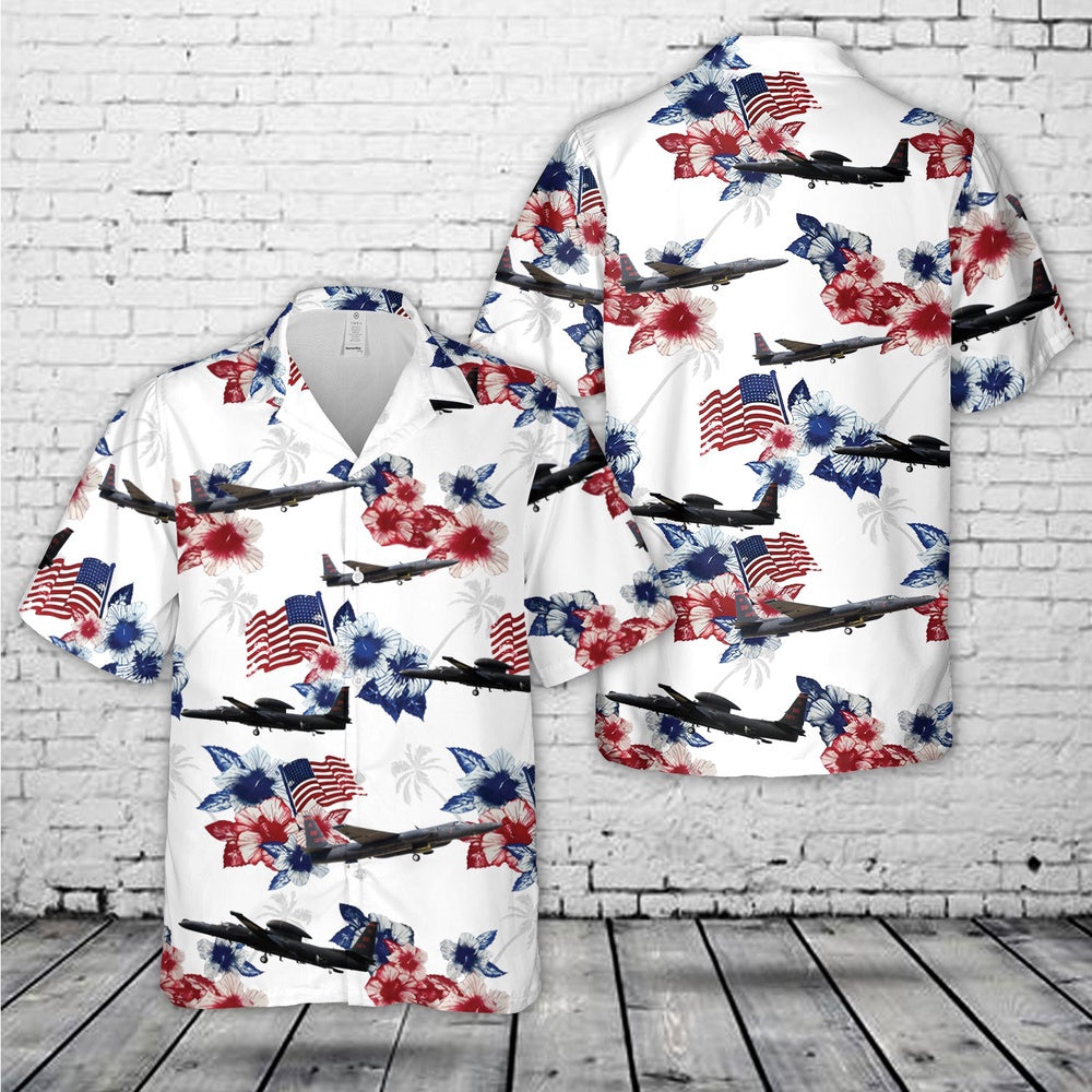 US Air Force Hawaiian Shirt, US Air Force Lockheed U-2S Dragon Lady Red White Blue Flag Floral Hawaiian Shirt