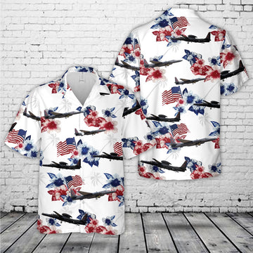 US Air Force Hawaiian Shirt, US Air Force Lockheed U-2S Dragon Lady Red White Blue Flag Floral Hawaiian Shirt
