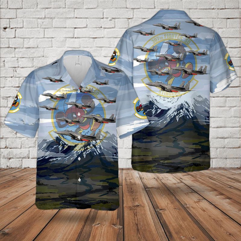 US Air Force Hawaiian Shirt, US Air Force McDonnell Douglas F-15E Strike Eagle Of 307th Fighter Squadron Stingers Hawaiian Shirt