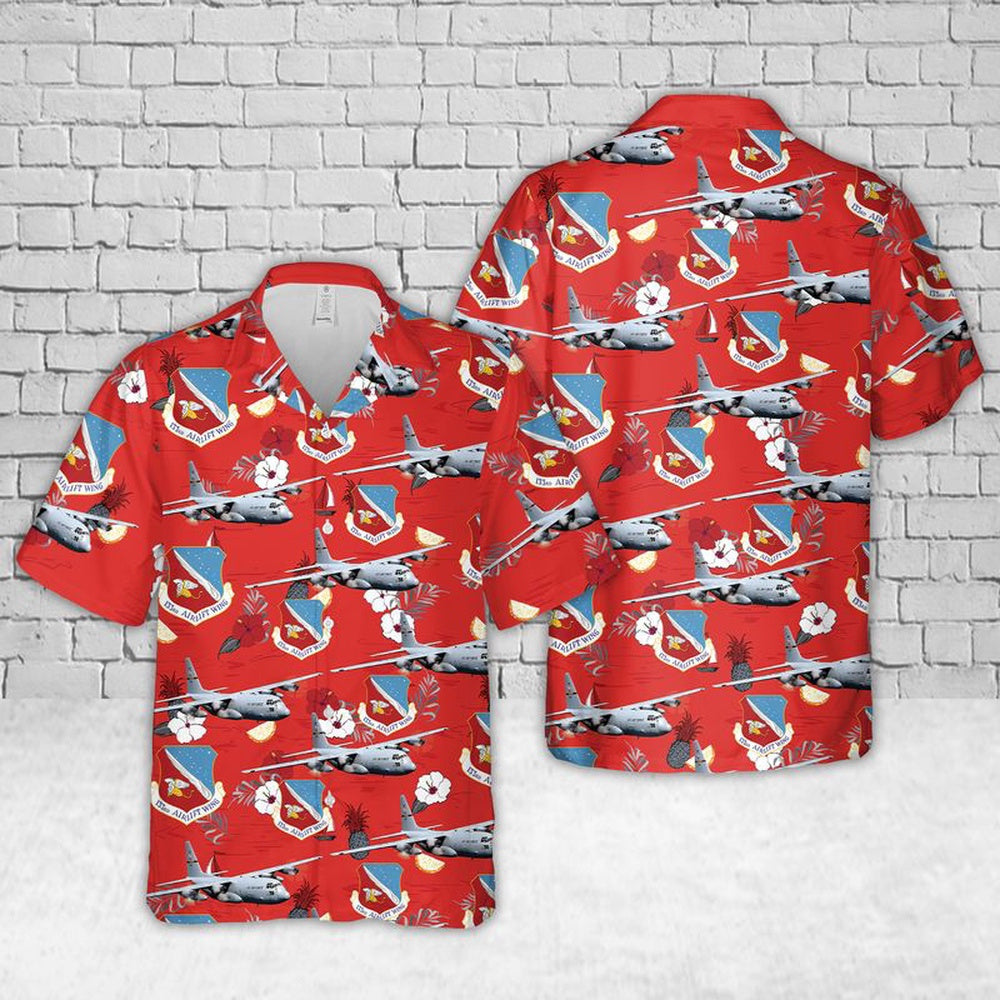 US Air Force Hawaiian Shirt, US Air Force Minnesota 133rd Airlift Wing Lockheed C-130H Hercules Hawaiian Shirt
