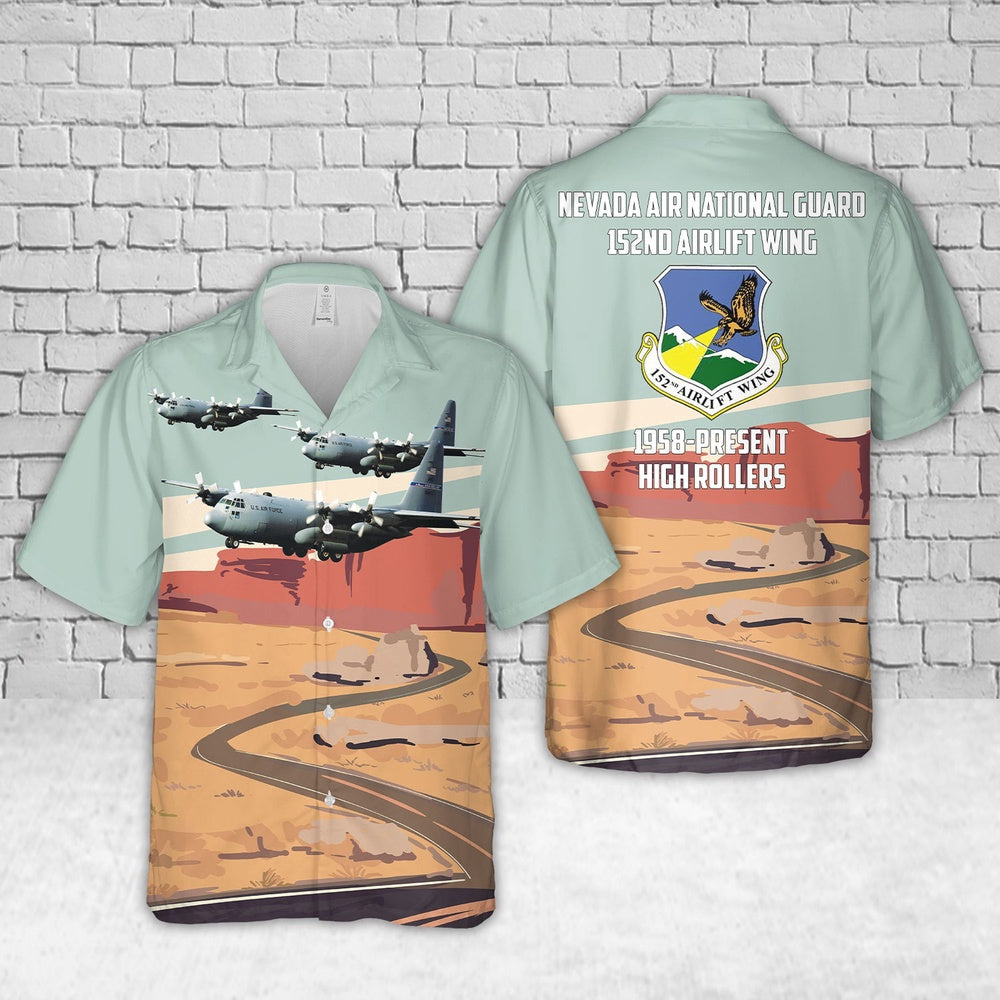 US Air Force Hawaiian Shirt, US Air Force Nevada 152nd Airlift Wing C-130 High Rollers Hawaiian Shirt