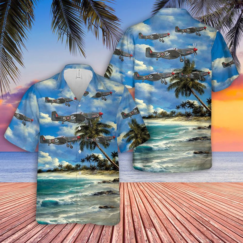 US Air Force Hawaiian Shirt, US Air Force North American P-51 Mustang D G-SHWN The Shark Hawaiian Shirt