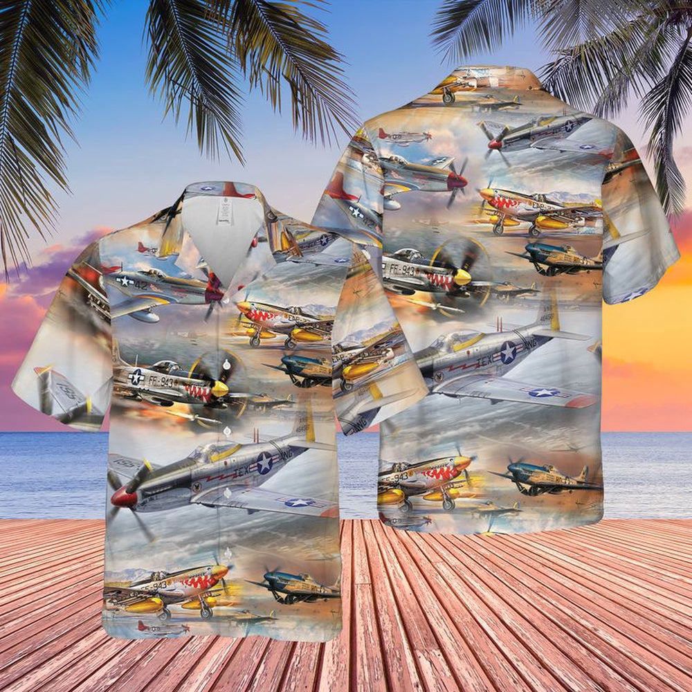 US Air Force Hawaiian Shirt, US Air Force North American P-51 Mustang Hawaiian Shirt