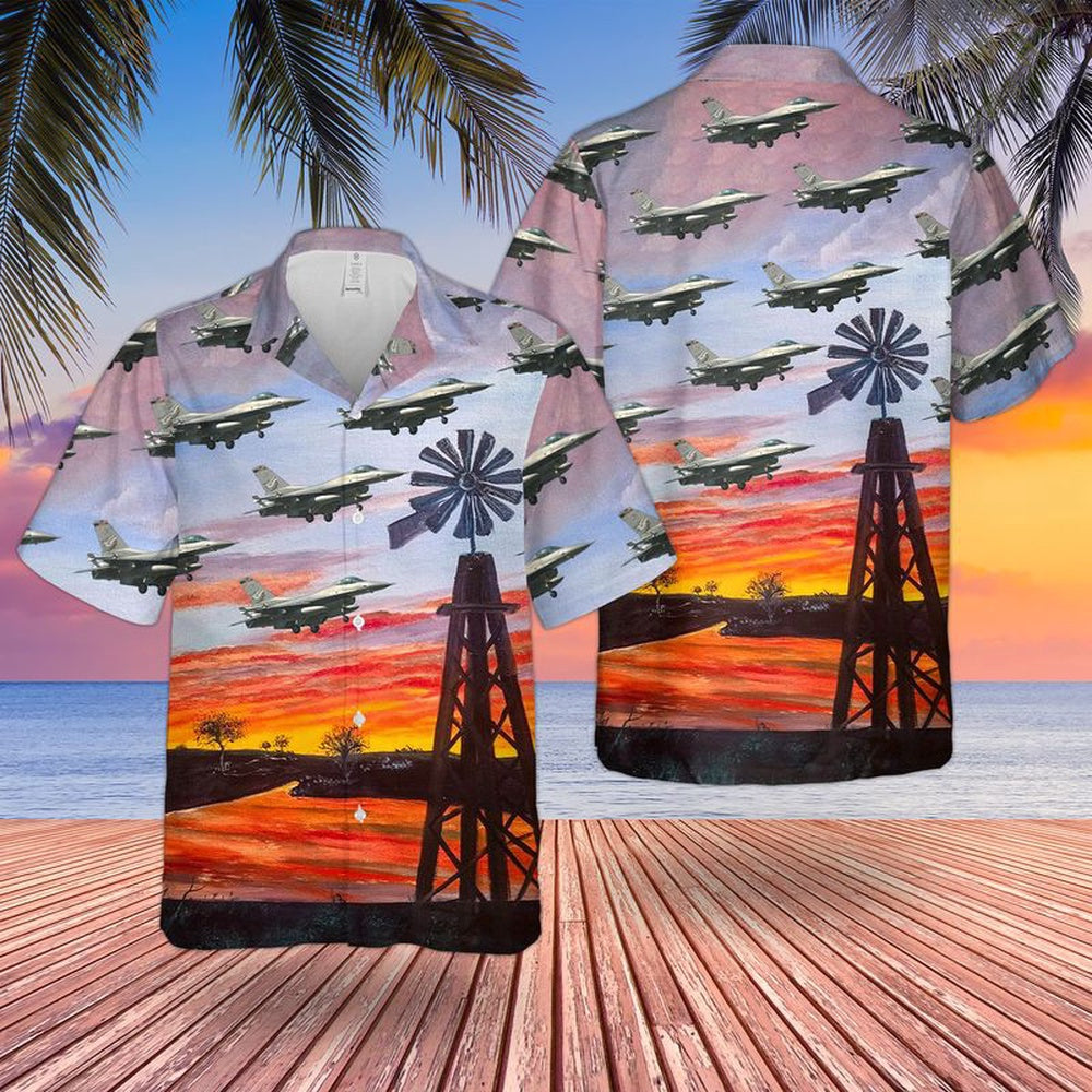 US Air Force Hawaiian Shirt, US Air Force Oklahoma General Dynamics F-16 Fighting Falcon Hawaiian Shirt