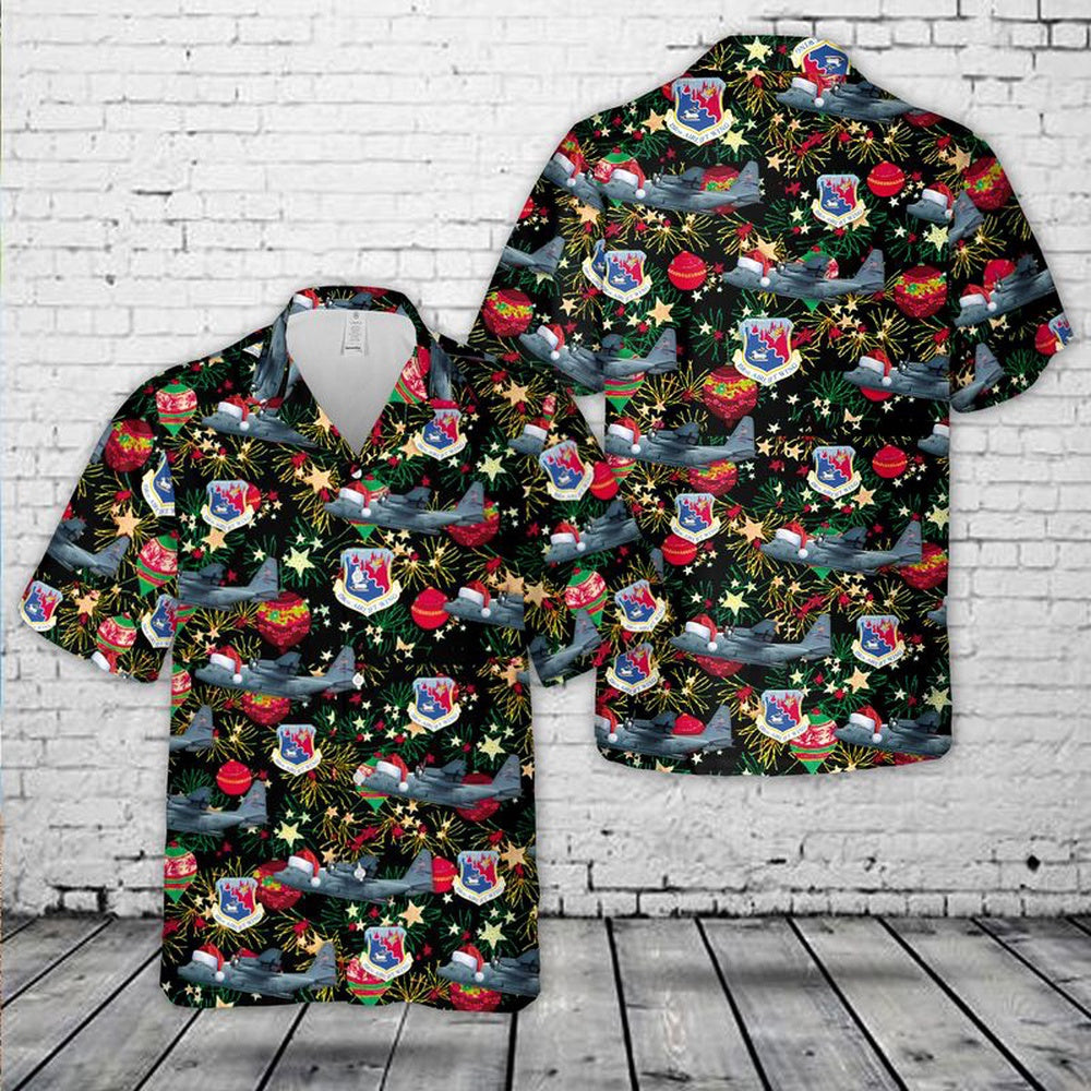 US Air Force Hawaiian Shirt, US Air Force Puerto Rico 156th Wing Lockheed WC-130H Hercules Christmas Hawaiian Shirt
