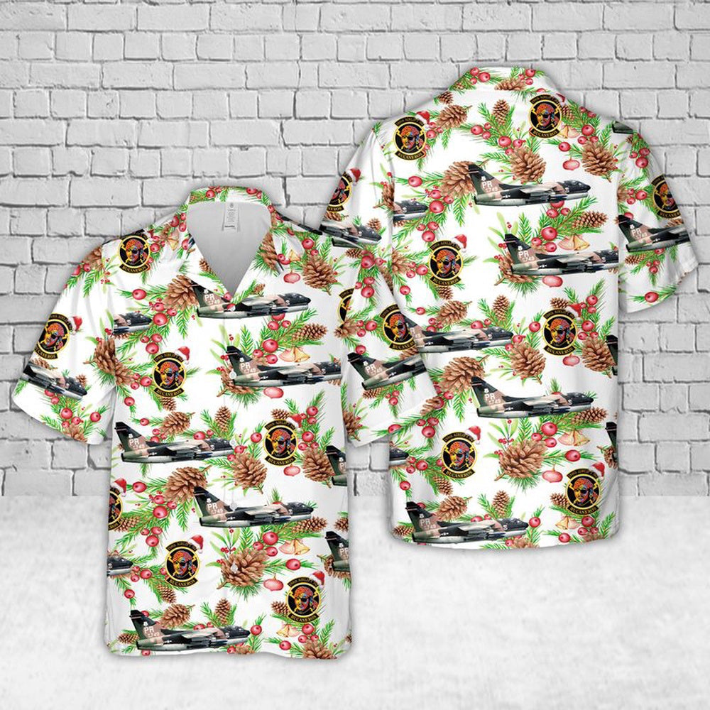 US Air Force Hawaiian Shirt, US Air Force Puerto Rico 198th Airlift Squadron LTV A-7D Corsair II Christmas Hawaiian Shirt