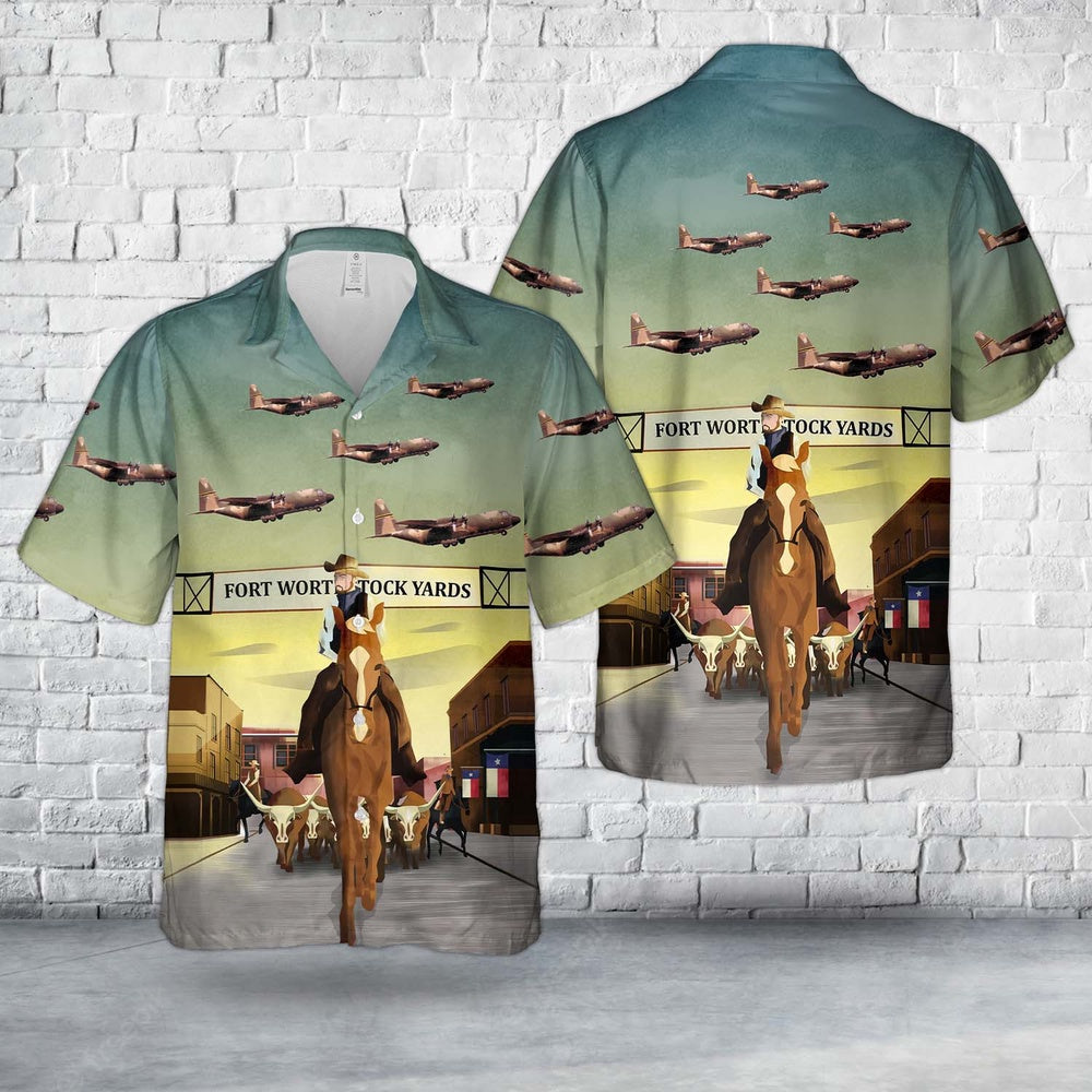 US Air Force Hawaiian Shirt, US Air Force Texas 181st Tactical Airlift Squadron Lockheed C-130B-LM Hercules 58-0734 Hawaiian Shirt