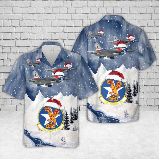 US Air Force Hawaiian Shirt, US Air Force Texas 182d Fighter Squadron F-16 Fighting Falcon Christmas Hawaiian Shirt
