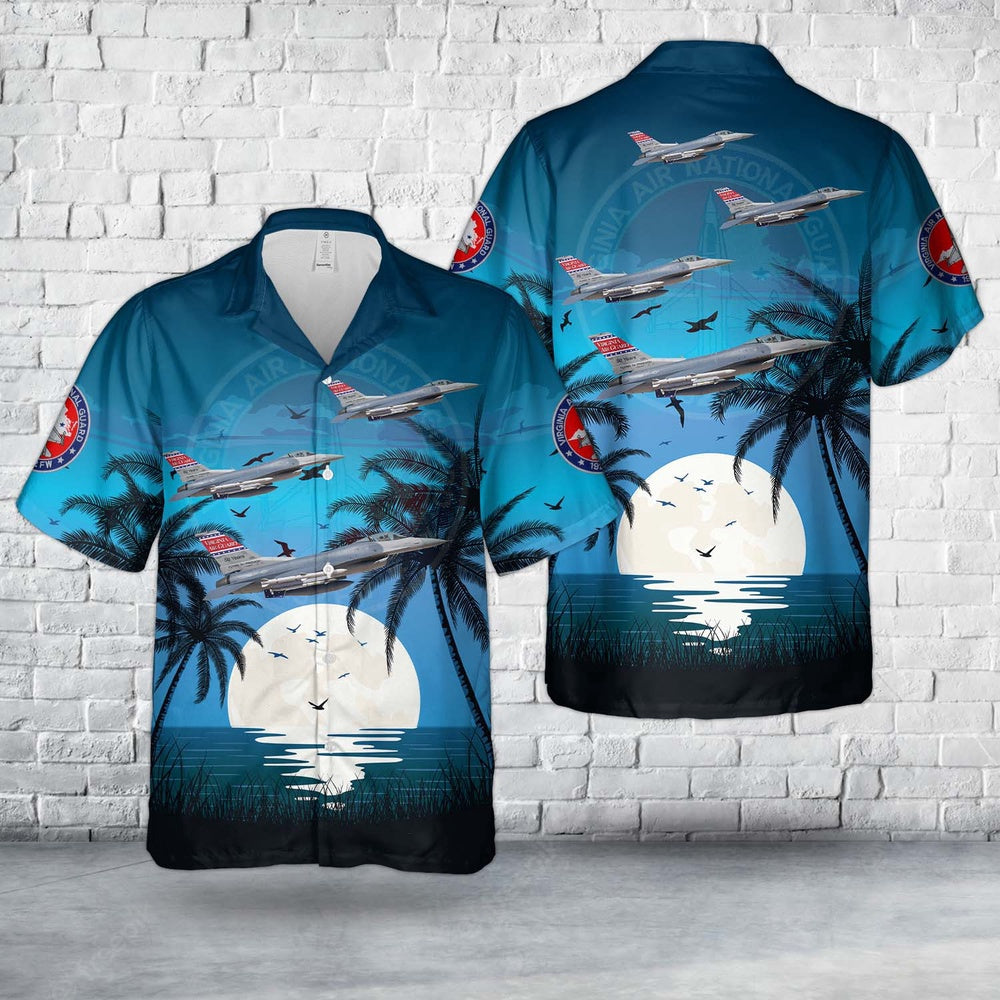 US Air Force Hawaiian Shirt, US Air Force Virginia 192nd Wing (192 WG) F-16C Fighting Falcon Hawaiian Shirt
