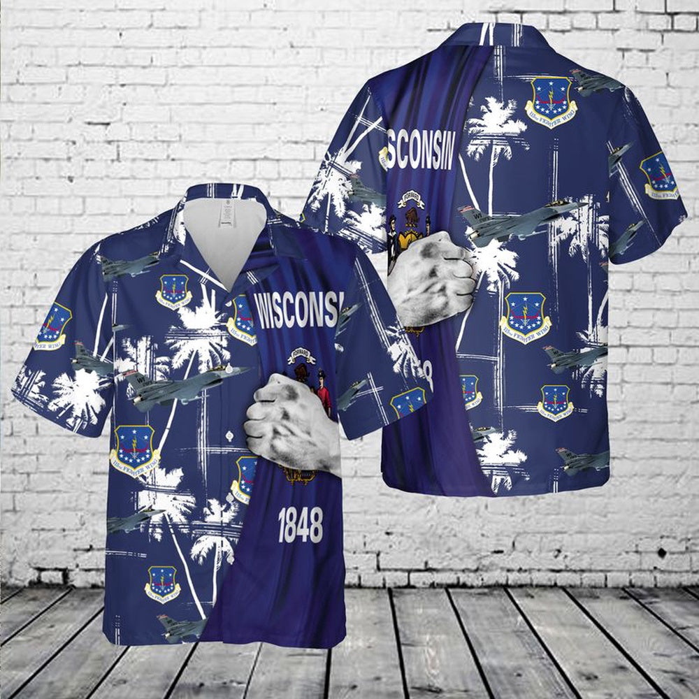 US Air Force Hawaiian Shirt, US Air Force Wisconsin 115th Fighter Wing F-16 Fighting Falcon Hawaiian Shirt