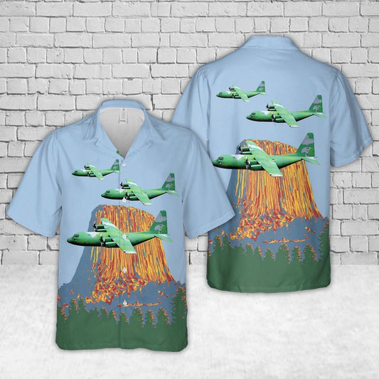 US Air Force Hawaiian Shirt, US Air Force Wyoming 187th Airlift Squadron Lockheed C-130B Hercules 58-0714 Hawaiian Shirt