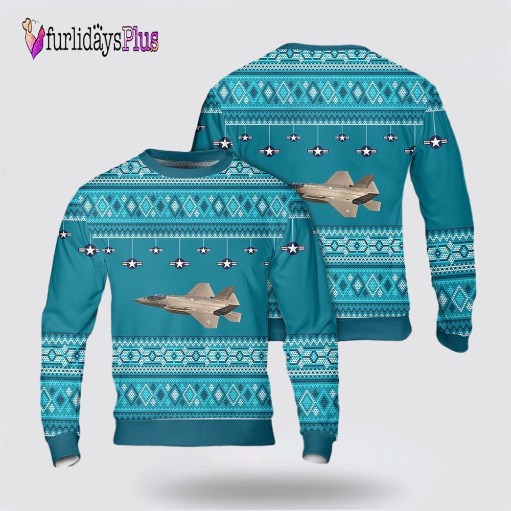 US Air Force Lockheed Martin F-35 Lightning II Christmas AOP Swe, Christmas Gift For Military Personnel