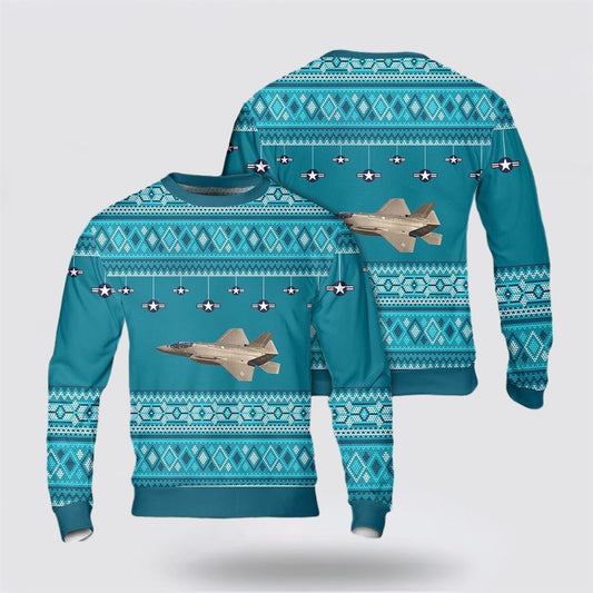 US Air Force Lockheed Martin F-35 Lightning II Christmas AOP Swe, Sweater For Military Personnel