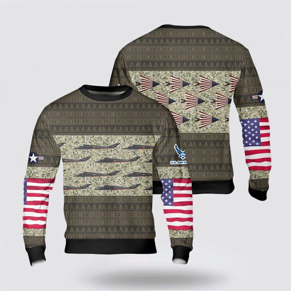 US Air Force Lockheed YF-117A Nighthawk US Flag Paint Scheme Sweater 3D, Sweater For Military Personnel