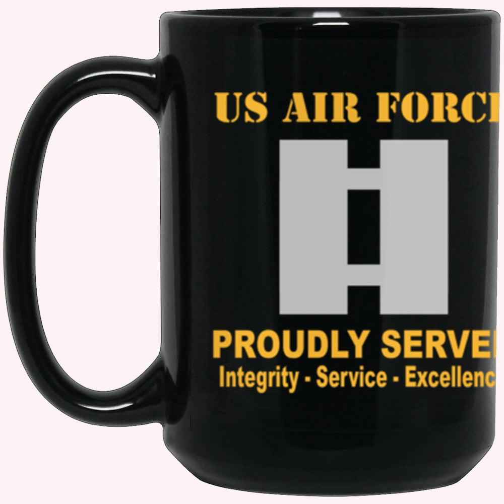 US Air Force O-3 Captain Capt O3 Commissioned Officer Ranks Proudly Served Core Values Black Mug