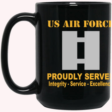 US Air Force O-3 Captain Capt O3 Commissioned Officer Ranks Proudly Served Core Values Black Mug