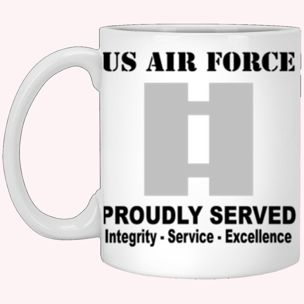 US Air Force O-3 Captain Capt O3 Commissioned Officer Ranks Proudly Served Core Values White Mug