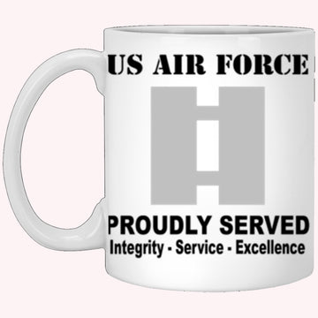 US Air Force O-3 Captain Capt O3 Commissioned Officer Ranks Proudly Served Core Values White Mug