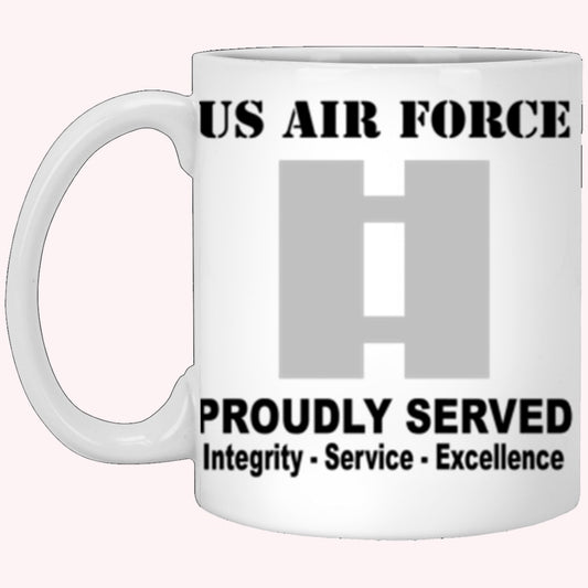 US Air Force O-3 Captain Capt O3 Commissioned Officer Ranks Proudly Served Core Values White Mug