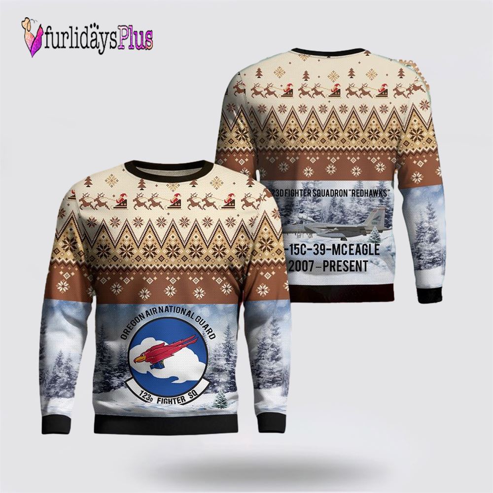 US Air Force Oregon Air National Guard 123d Fighter AOP Ugly Sweater3D, Christmas Gift For Military Personnel