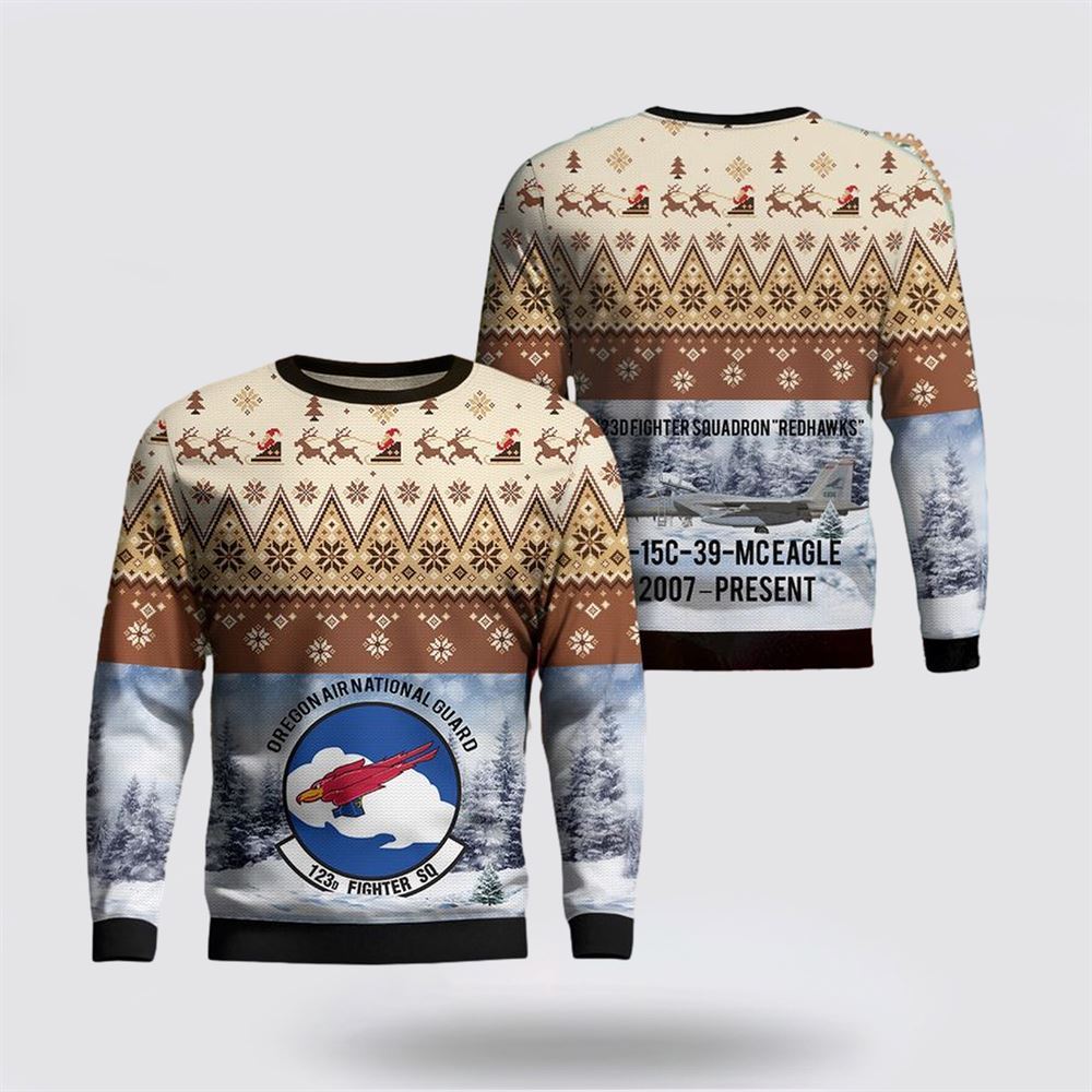 US Air Force Oregon Air National Guard 123d Fighter AOP Ugly Sweater3D, Sweater For Military Personnel