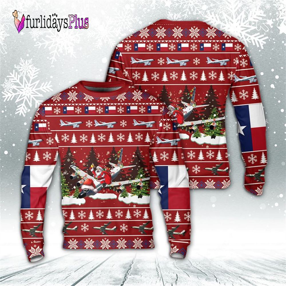 US Air Force RC 135 Aircraft And Texas Flag Christmas Sweater