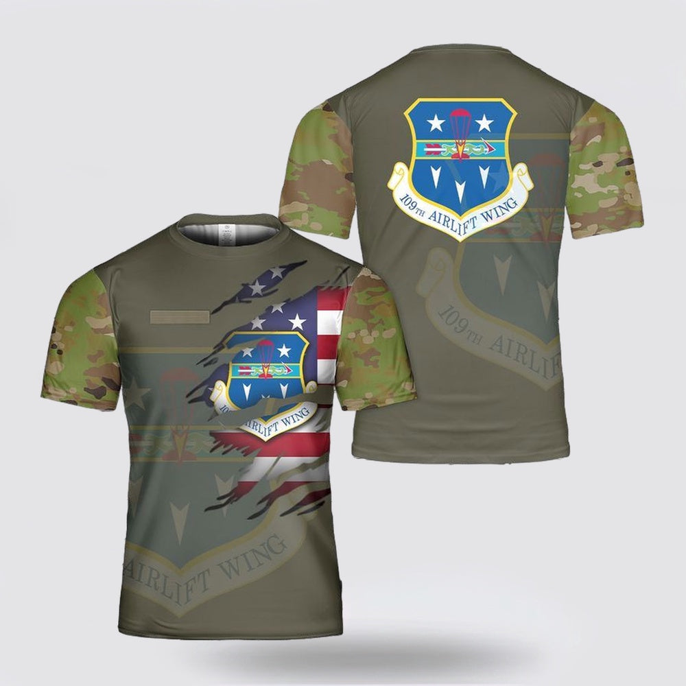 US Air Force T Shirt, Custom Name US Air Force 109th Airlift Wing 3D T-Shirt