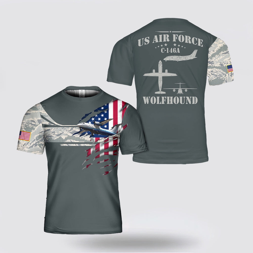 US Air Force T Shirt, Custom Name US Air Force C-146A Wolfhound 3D T Shirt