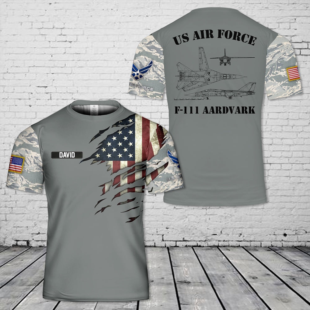 US Air Force T Shirt, Custom Name US Air Force F-111 Aardvark 3D T-Shirt