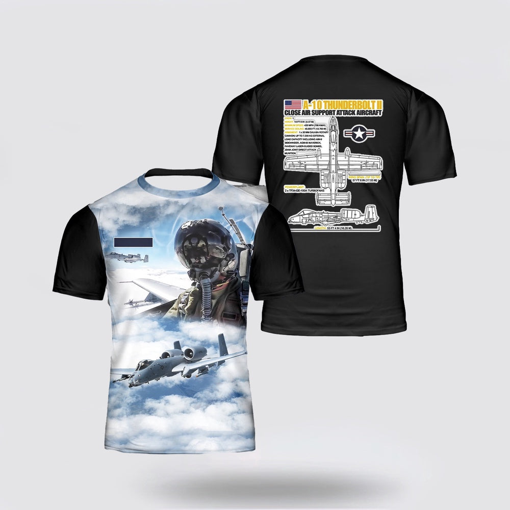 US Air Force T Shirt, Custom Name US Air Force Fairchild Republic A-10 Thunderbolt II 3D T Shirt