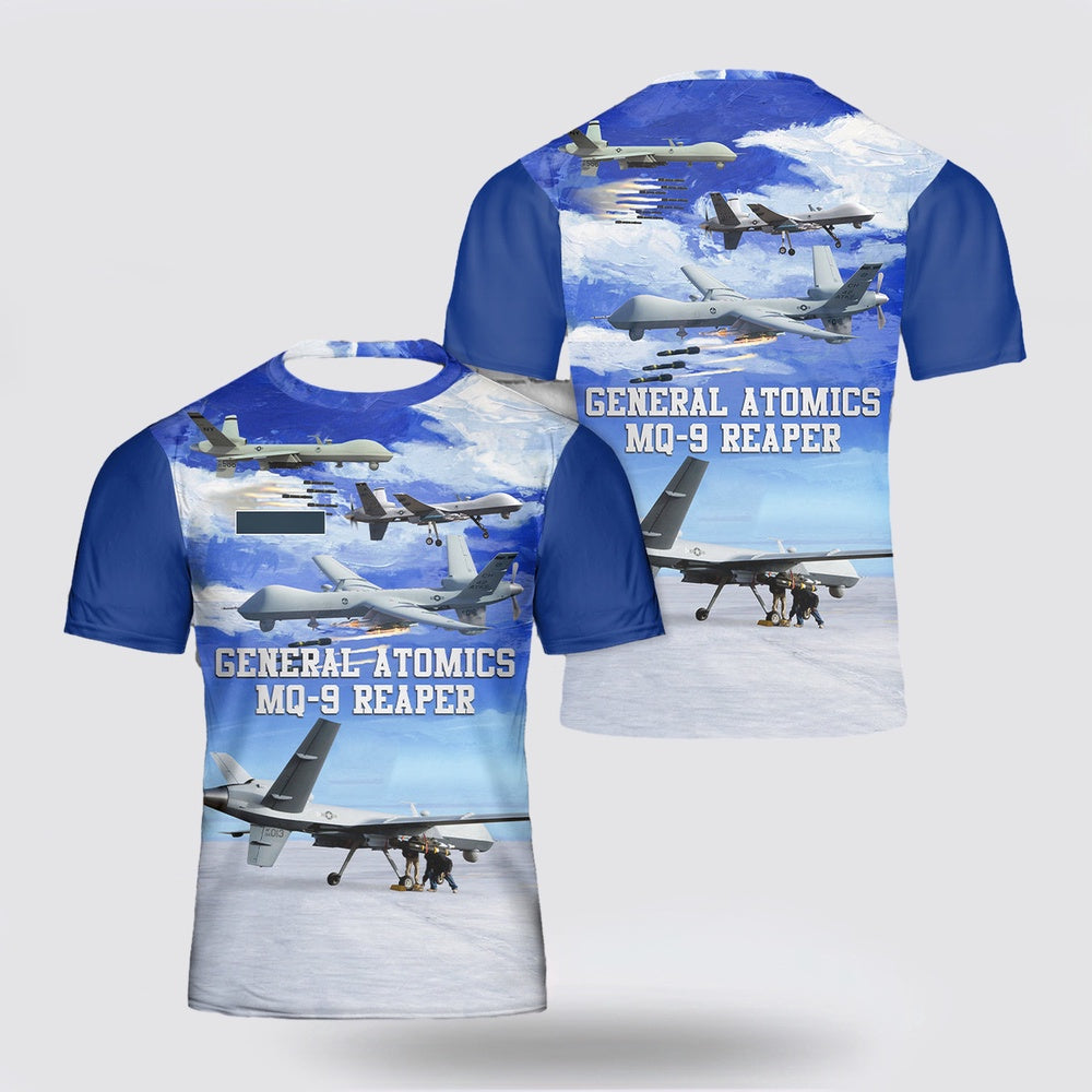 US Air Force T Shirt, Custom Name US Air Force General Atomics MQ-9 Reaper AOP 3D T Shirt