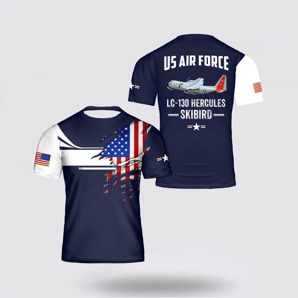 US Air Force T Shirt, Custom Name US Air Force LC-130 Hercules Skibird 3D T-Shirt