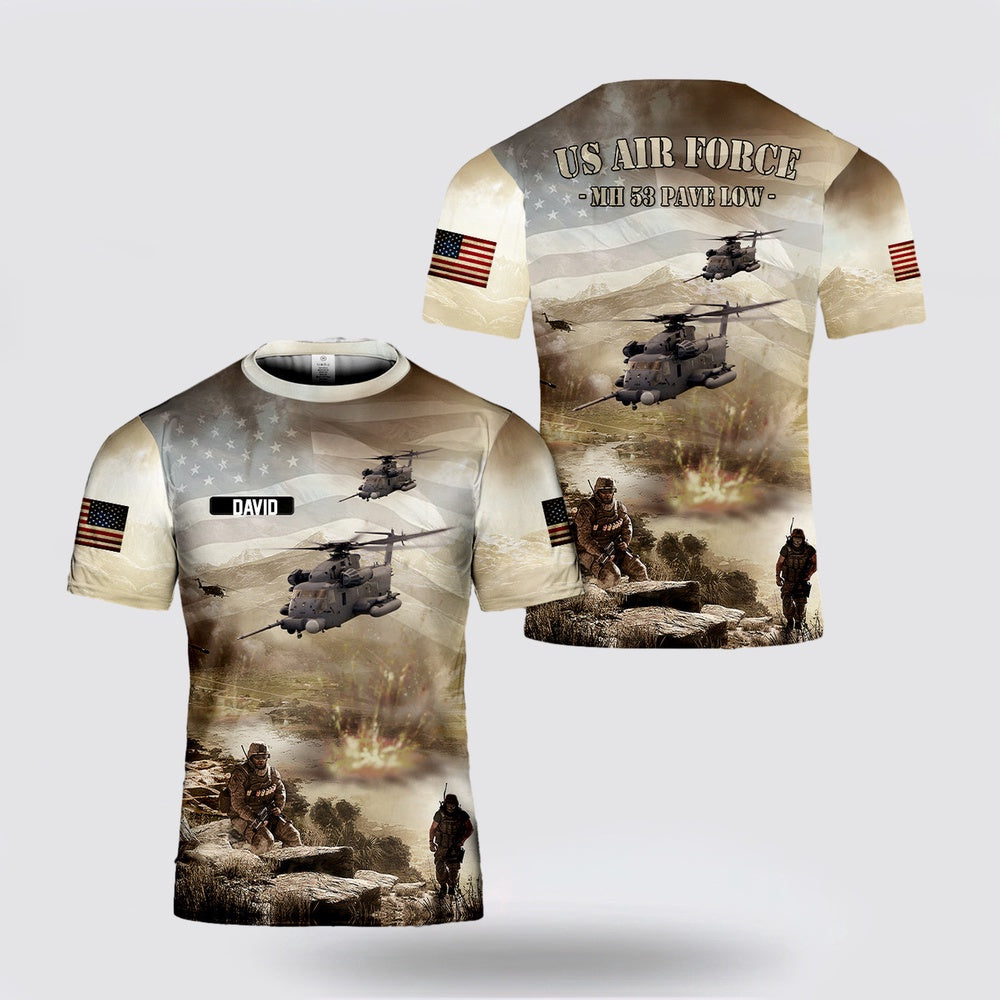 US Air Force T Shirt, Custom Name US Air Force MH 53 Pave Low 3D T-shirt