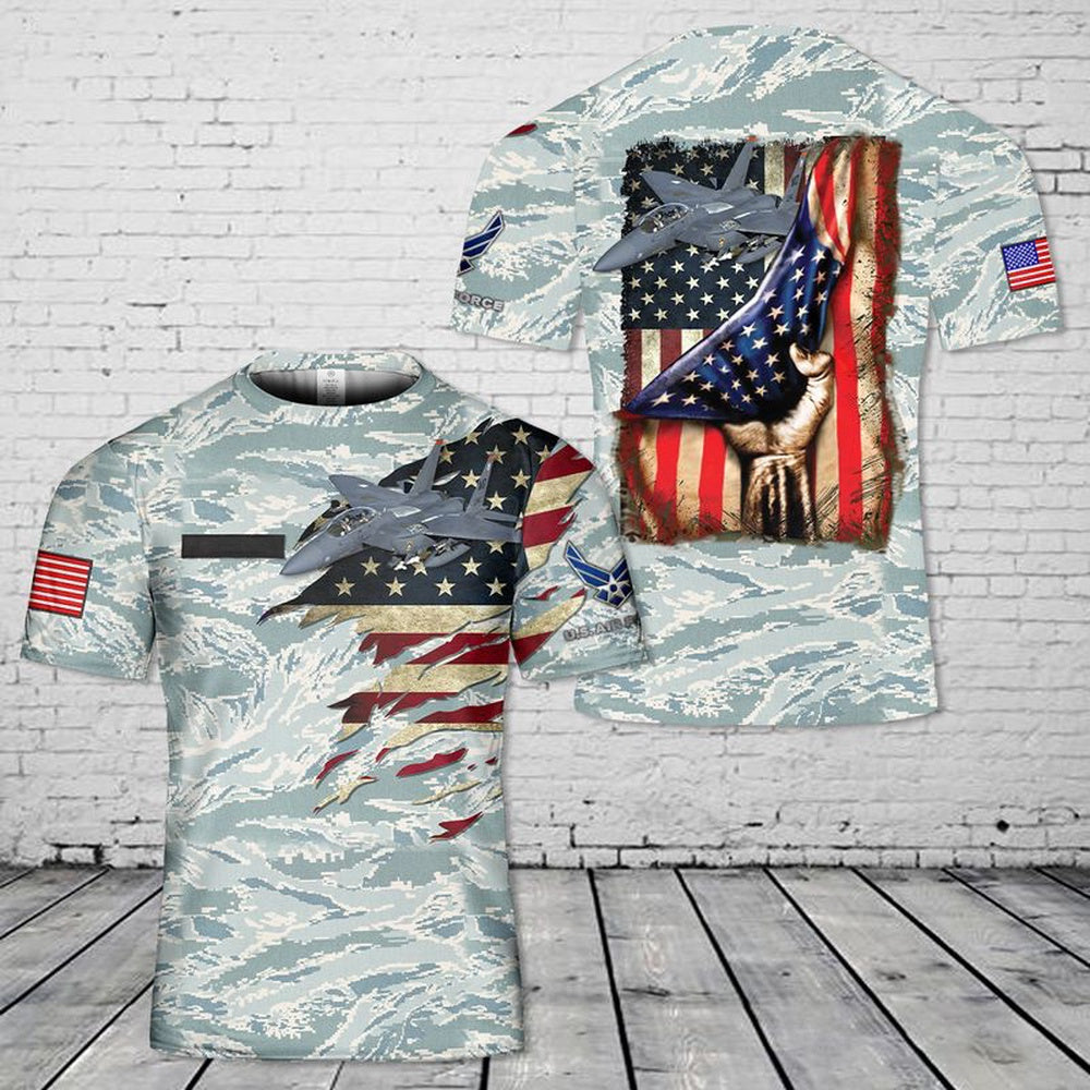 US Air Force T Shirt, Custom Name US Air Force McDonnell Douglas F-15 Eagle 3D T-shirt