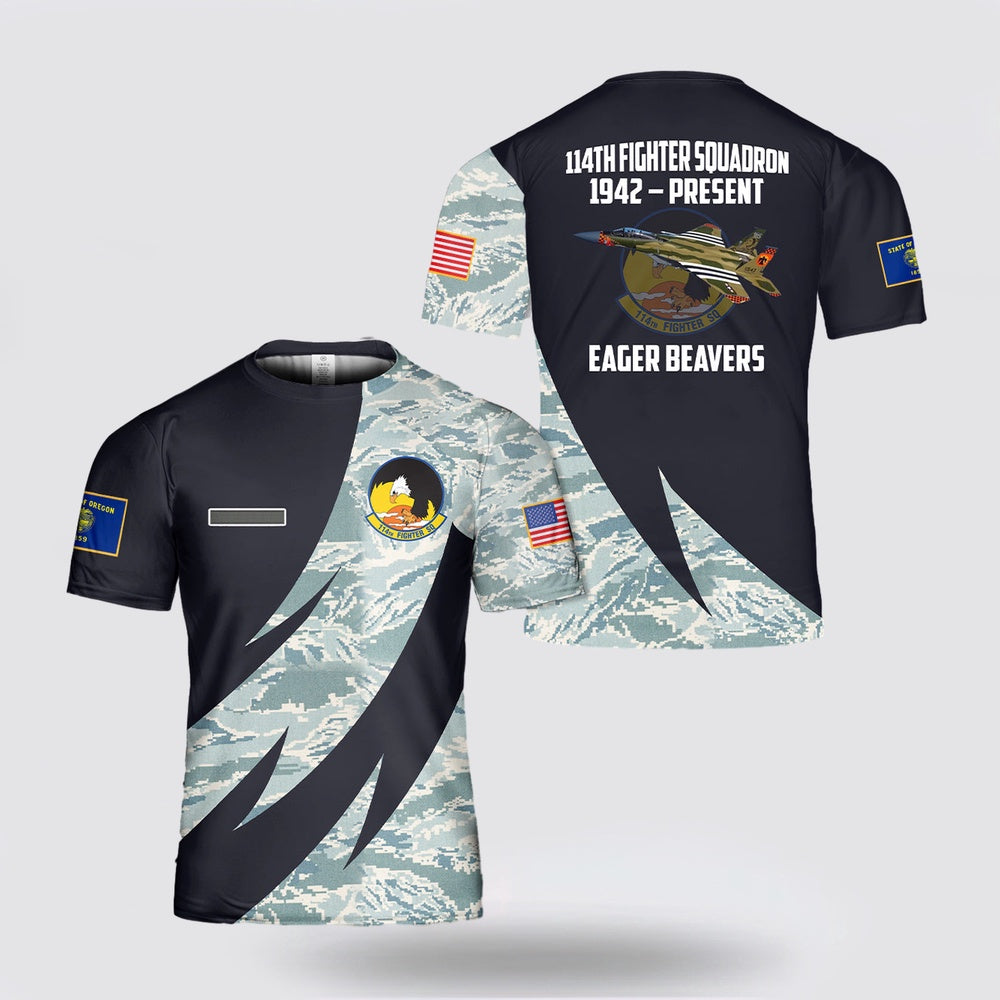 US Air Force T Shirt, Custom Name US Air Force Oregon Air National Guard, 114th Fighter Squadron, F-15C Eagle Kingsley 3D T Shirt