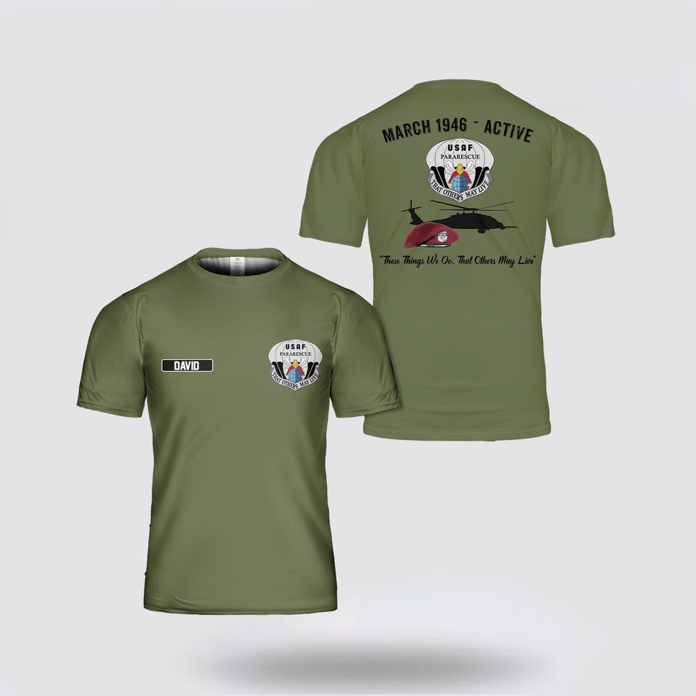 US Air Force T Shirt, Custom Name US Air Force Pararescue 3D T-Shirt