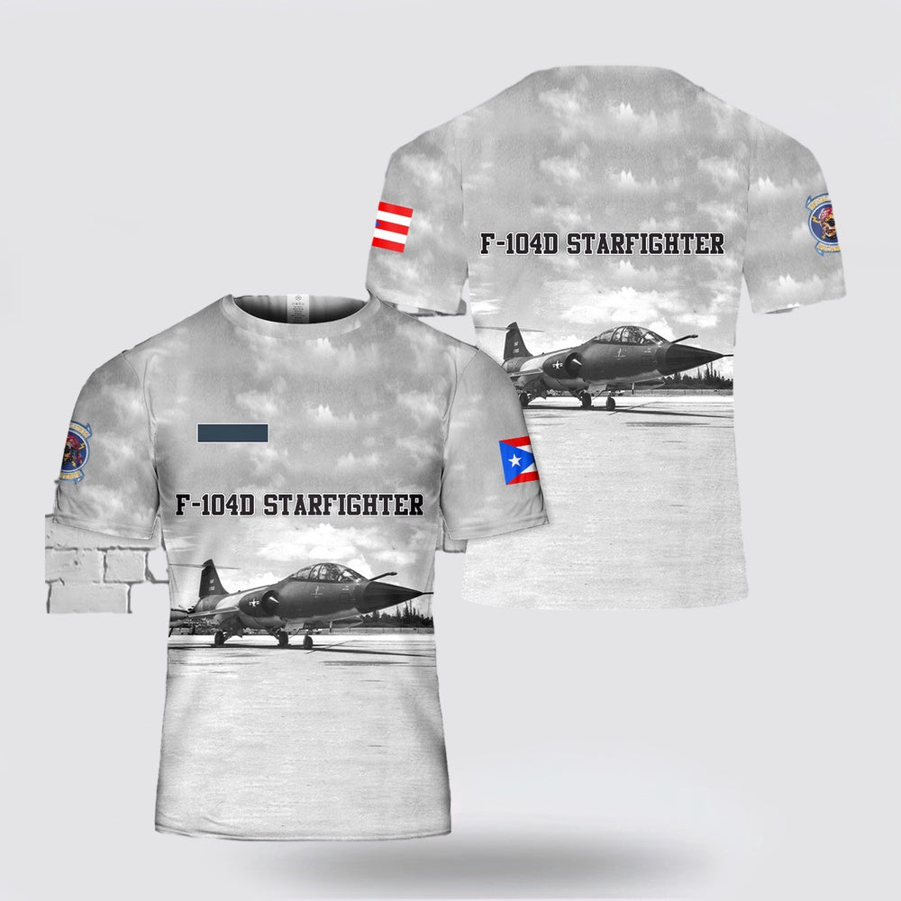 US Air Force T Shirt, Custom Name US Air Force Puerto Rico Air National Guard F-104D Starfighter 198th Tactical Fighter Squadron 3D T Shirt