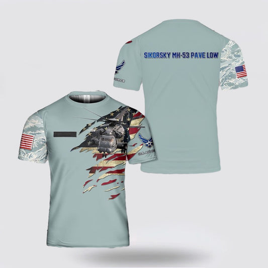 US Air Force T Shirt, Custom Name US Air Force Sikorsky MH-53 Pave Low AOP 3D T Shirt