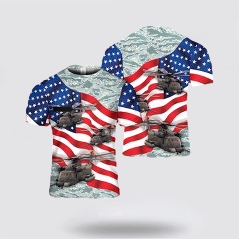 US Air Force T Shirt, Custom Name US Air Force Sikorsky MH-53 Pave Low All Over Print 3D T Shirt