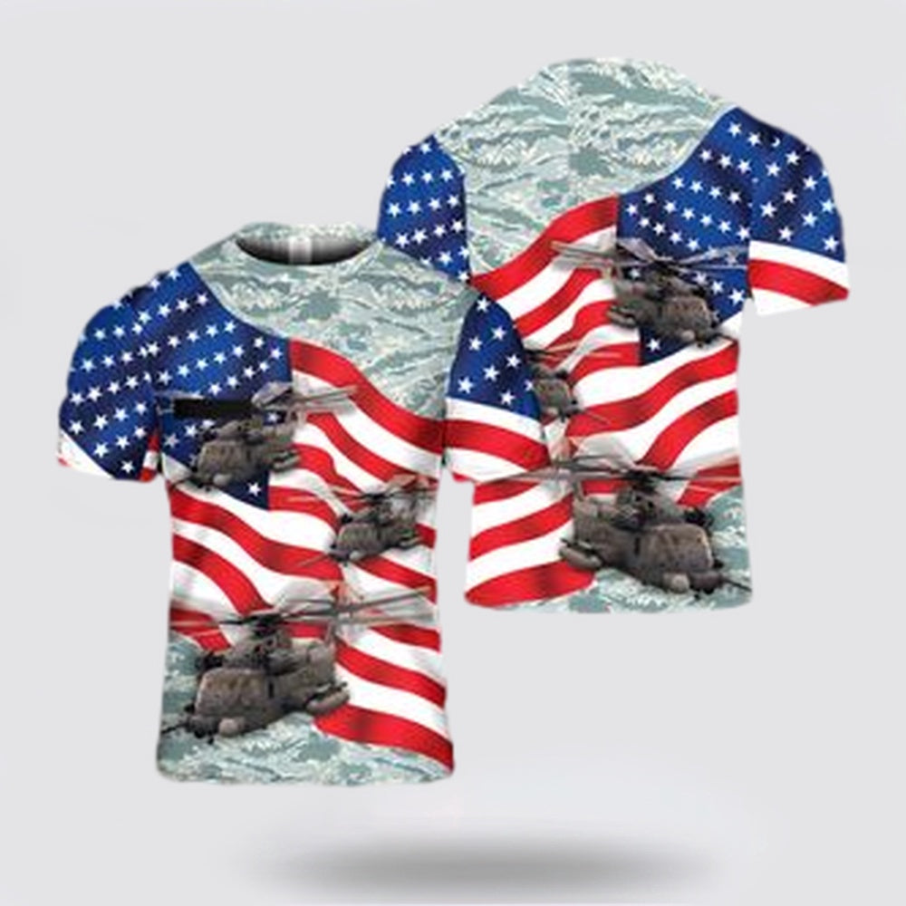US Air Force T Shirt, Custom Name US Air Force Sikorsky MH-53 Pave Low All Over Print 3D T Shirt