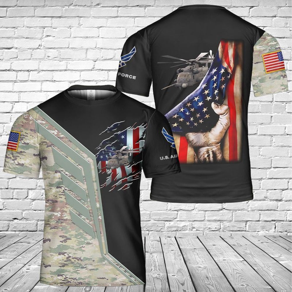 US Air Force T Shirt, Custom Name US Air Force Sikorsky MH-53 Pave Low All Over Printed 3D T Shirt