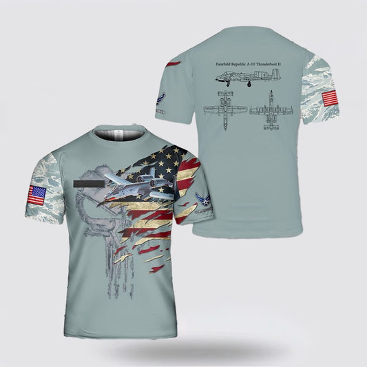 US Air Force T Shirt, US Air Force Fairchild Republic A-10 Thunderbolt II 3D T Shirt, US Air Force Shirt