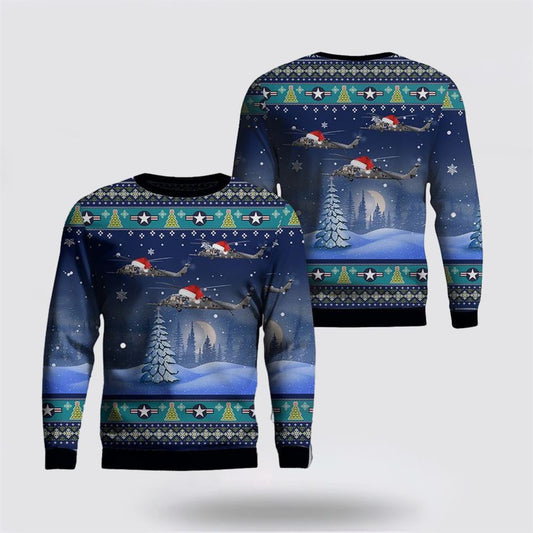 US Air Force (USAF) Sikorsky HH-60G Pave Hawk Christmas AOP Sweater, Sweater For Military Personnel
