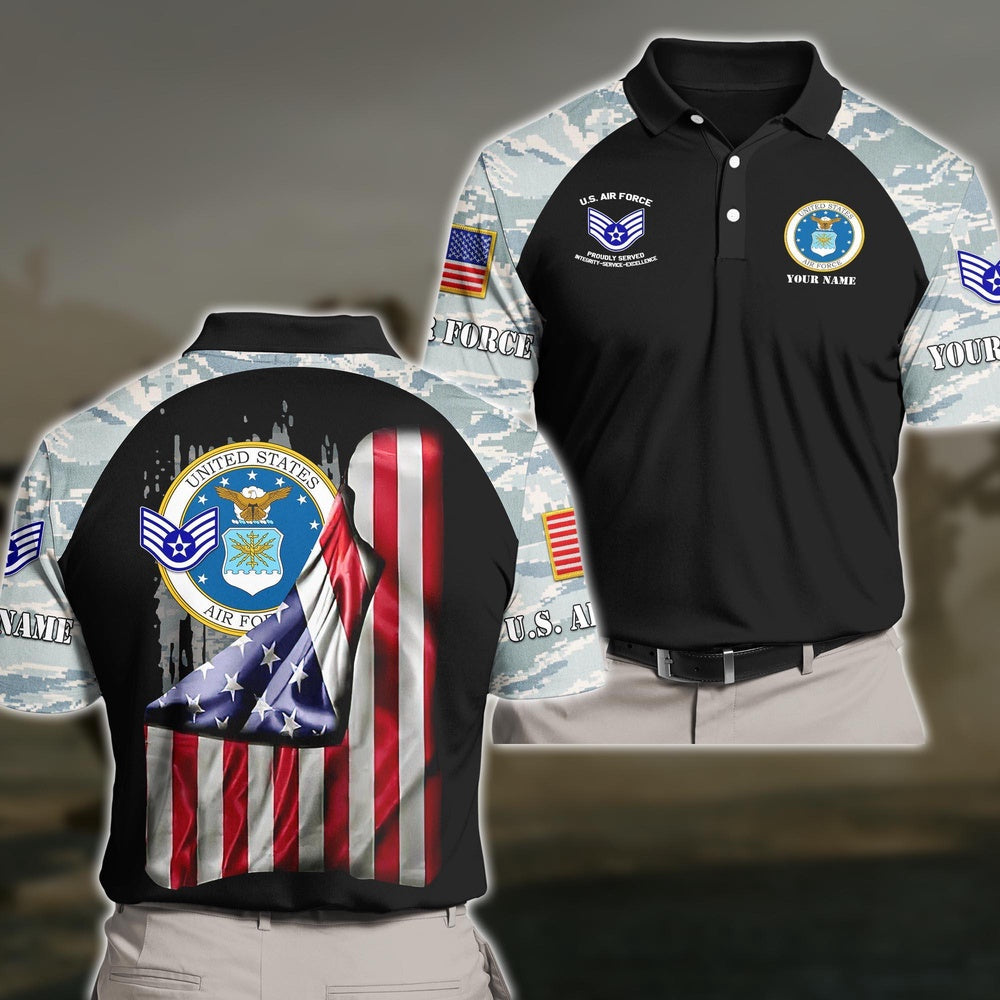 US Air force Personalized Your Name And Rank, US Military Polo Shirt