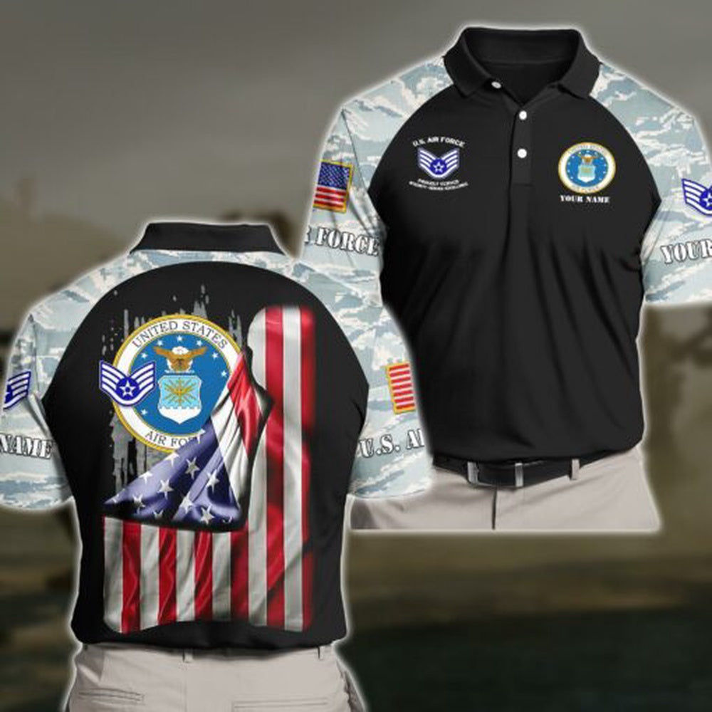 US Air force Personalized Your Name And Rank, US Military Polo Shirt