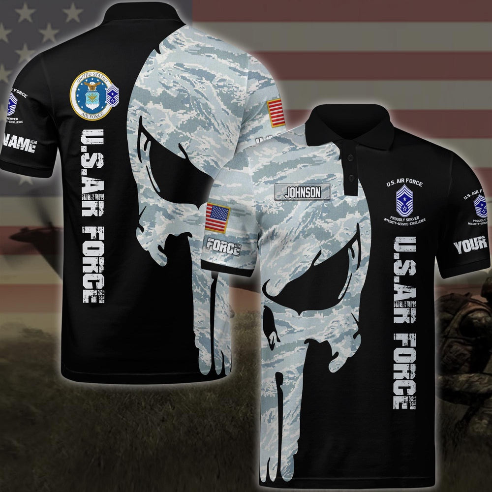US Air force Polo Shirt Personalized Your Name And Rank, US Military Polo Shirt