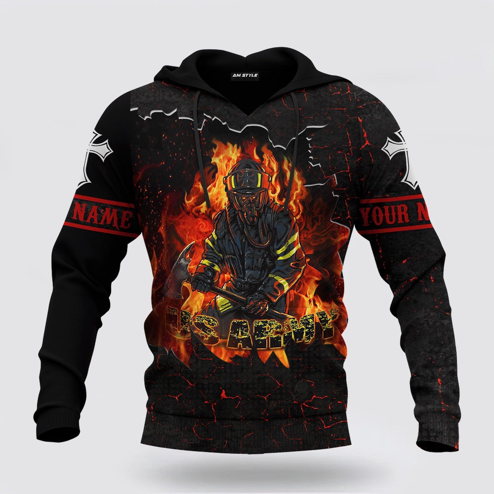 Us Army Hoodie, US Army Firefighter And Devil Jesus Customized 3D All Over Printed Hoodie