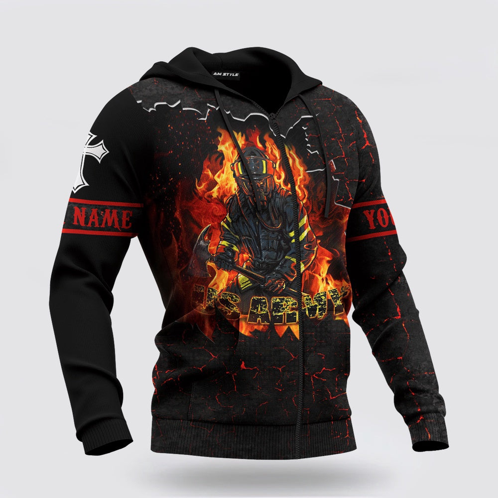 Us Army Hoodie, US Army Firefighter And Devil Jesus Customized 3D All Over Printed Hoodie