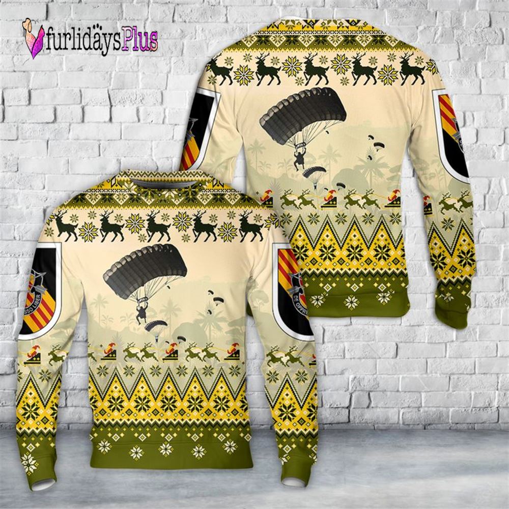 US Army Paratroopers With The 5th Special Forces Group (Airborne) (5th SFG (A)) Parachute Christmas Sweater