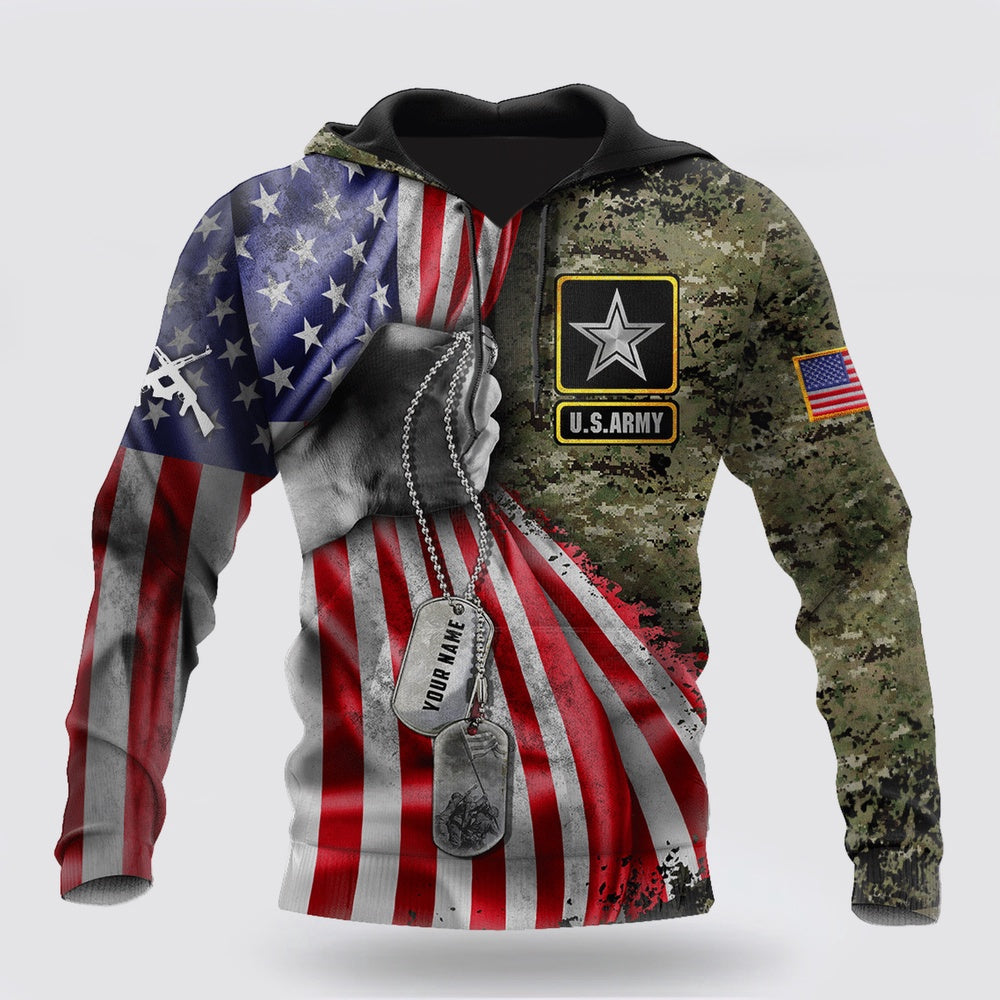 Us Army Hoodie, Us Army Tag Custom Name 3D Hoodie For Men And Women